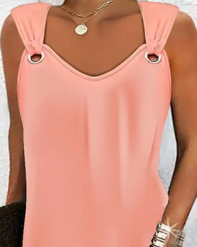 Solid-Colour Casual Elegant Sleeveless V-Neck Mini Dress