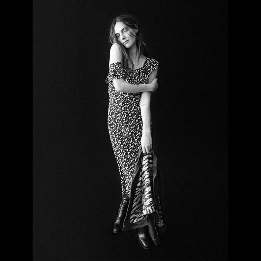 Lairauiy Women's Y2K Floral Print Spaghetti-Strap Bodycon - Maxi Ruffled Backless Deep U-Neck Long Dress