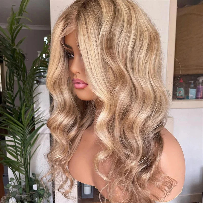 Blond Wig Long Short Women"s Wigs Light Brown with Honey Blonde Highlights Human Hair Full Lace Wig 13x6 Lace Frontal Wig Qearl