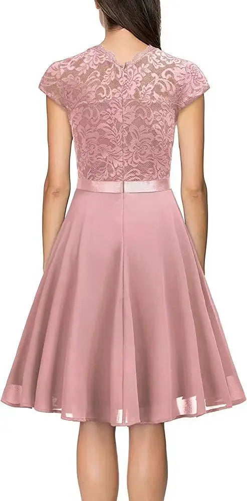 Lace Patchwork Hollow-Out Big-Swing Party Dress
