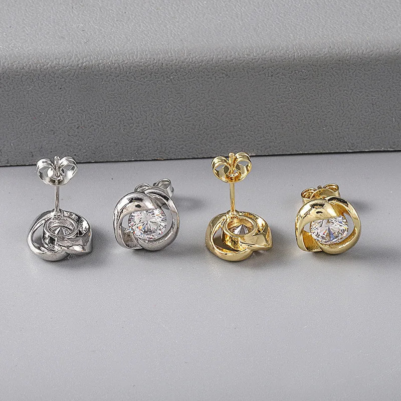 Simple-Style Two-Tone Rose-Shaped Zircon Earrings