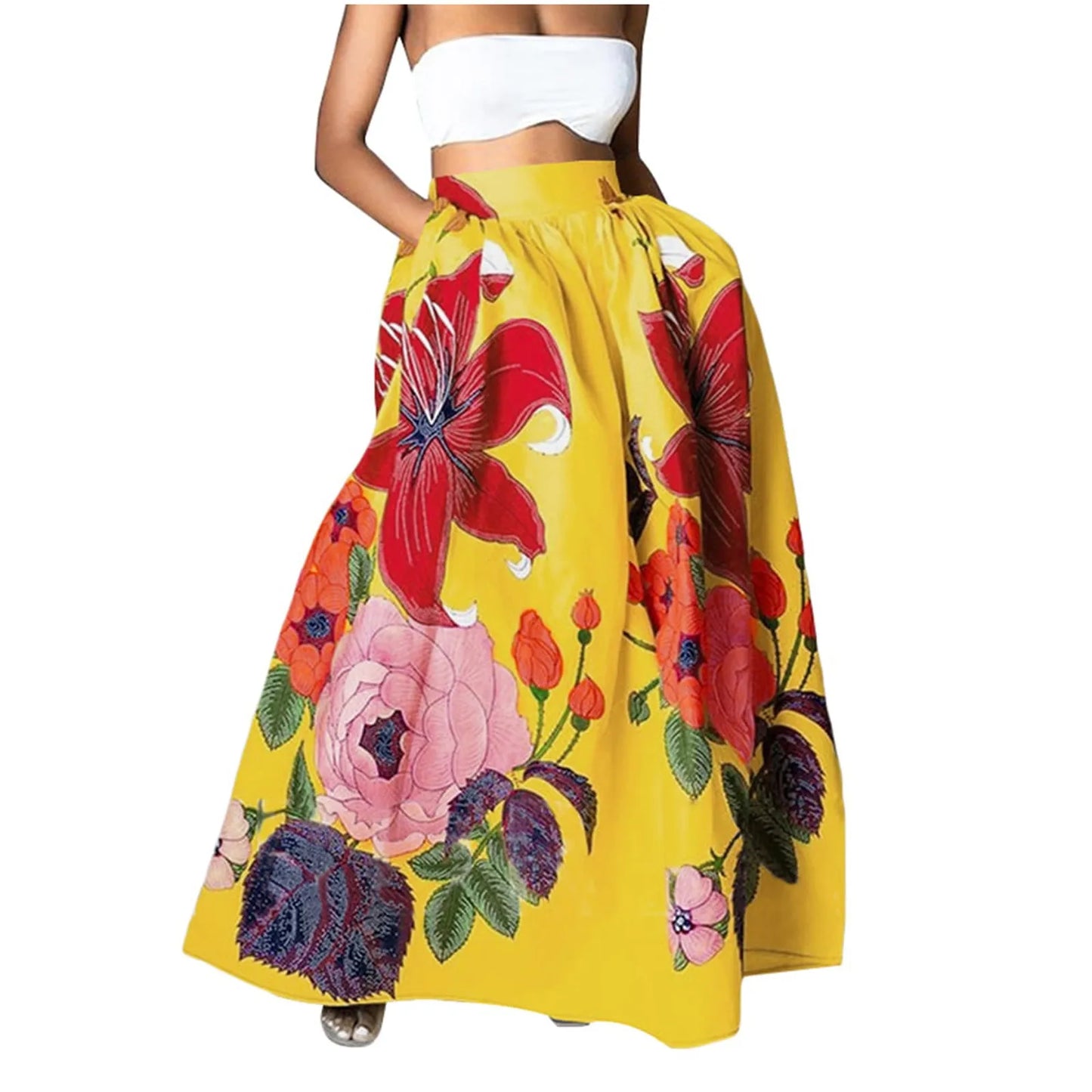 Retro Pockets Floral Print Loose Half-Skirt