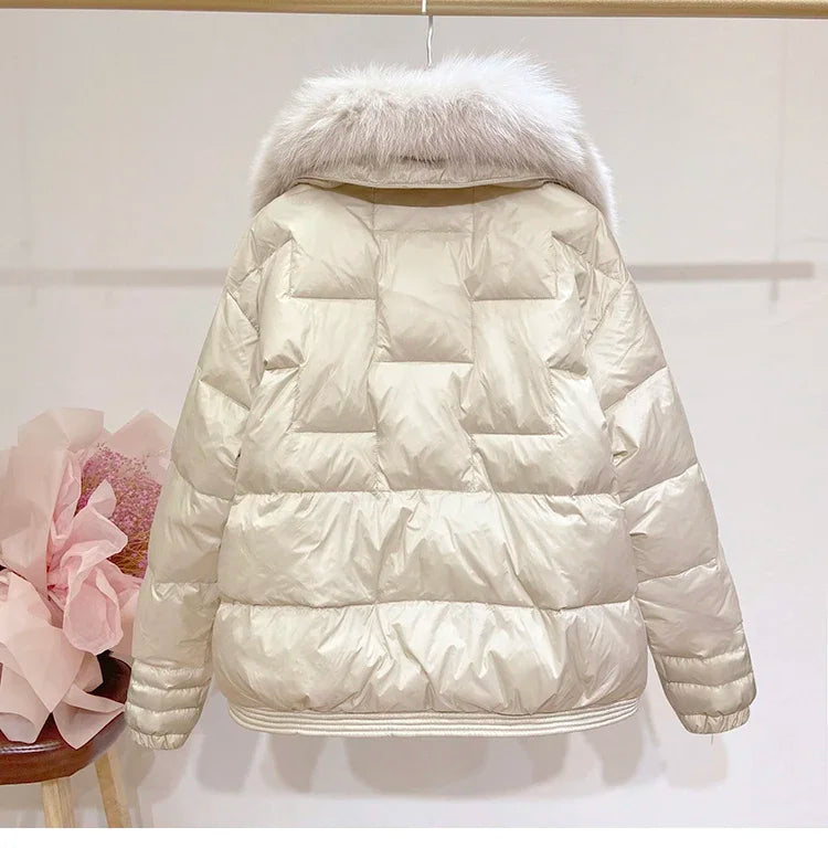 Women's New Winter Big Fur Collar Stitching Mink Short Down Jacket