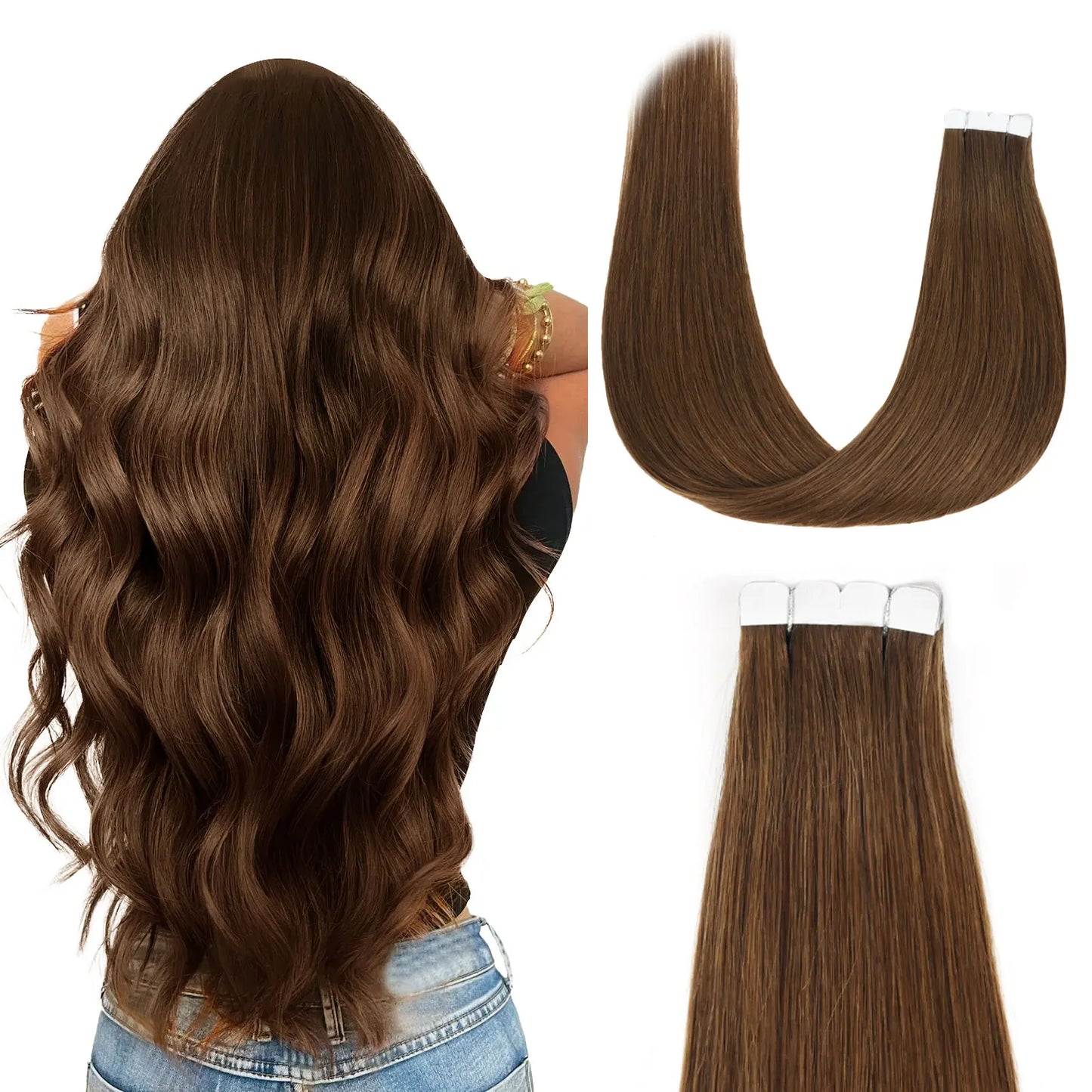 K.S WIGS Mini Tape in Hair Extensions Human Hair Straight Seamless Skin Weft Real Natural Brazilian Hair For Women Balayage 10Pc