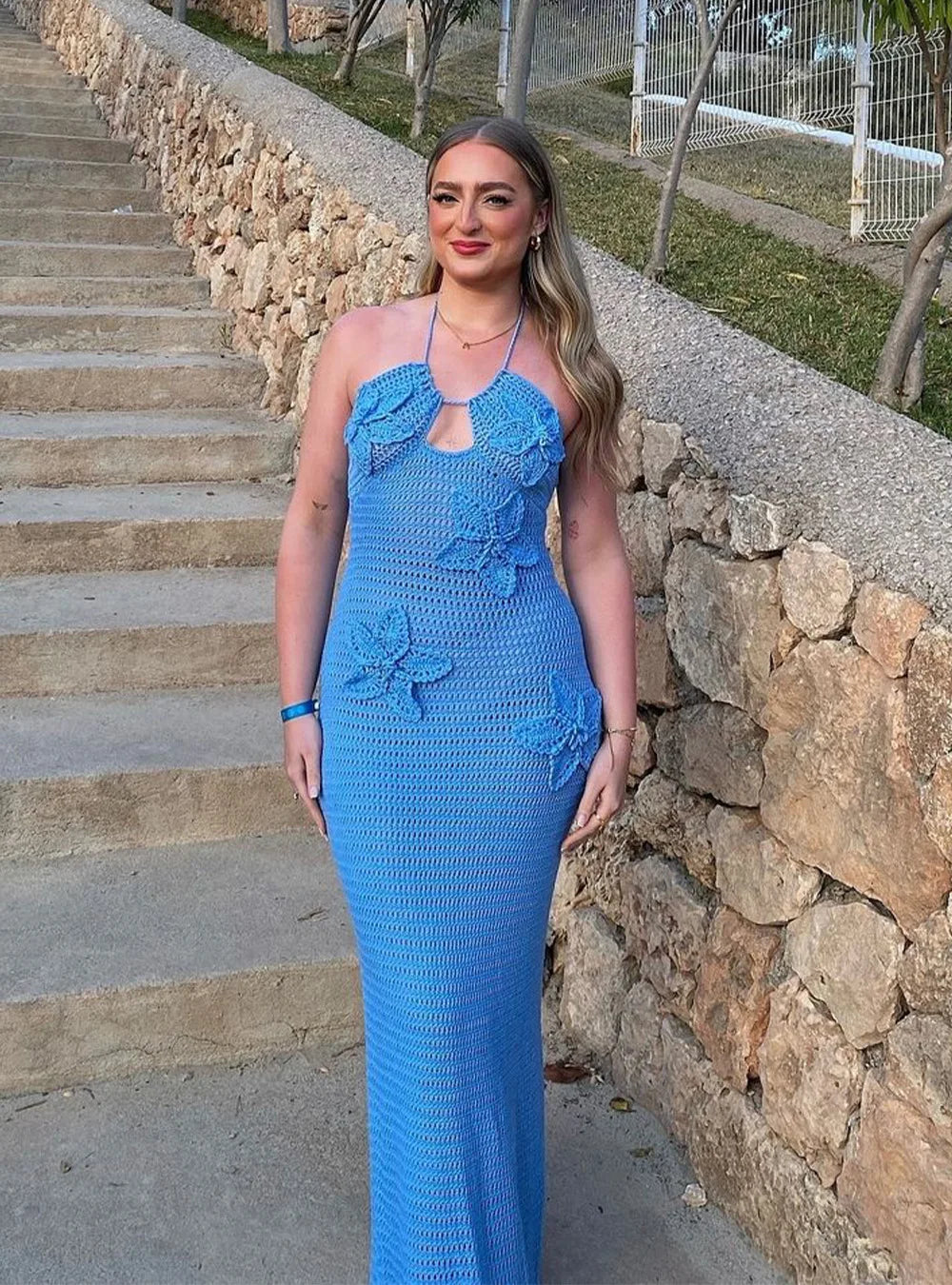 Women’s Beach Dresses Sexy Backless Knitted Long Dress Star Crochet Maxi Dresses 2024 Summer Women Beach Wear