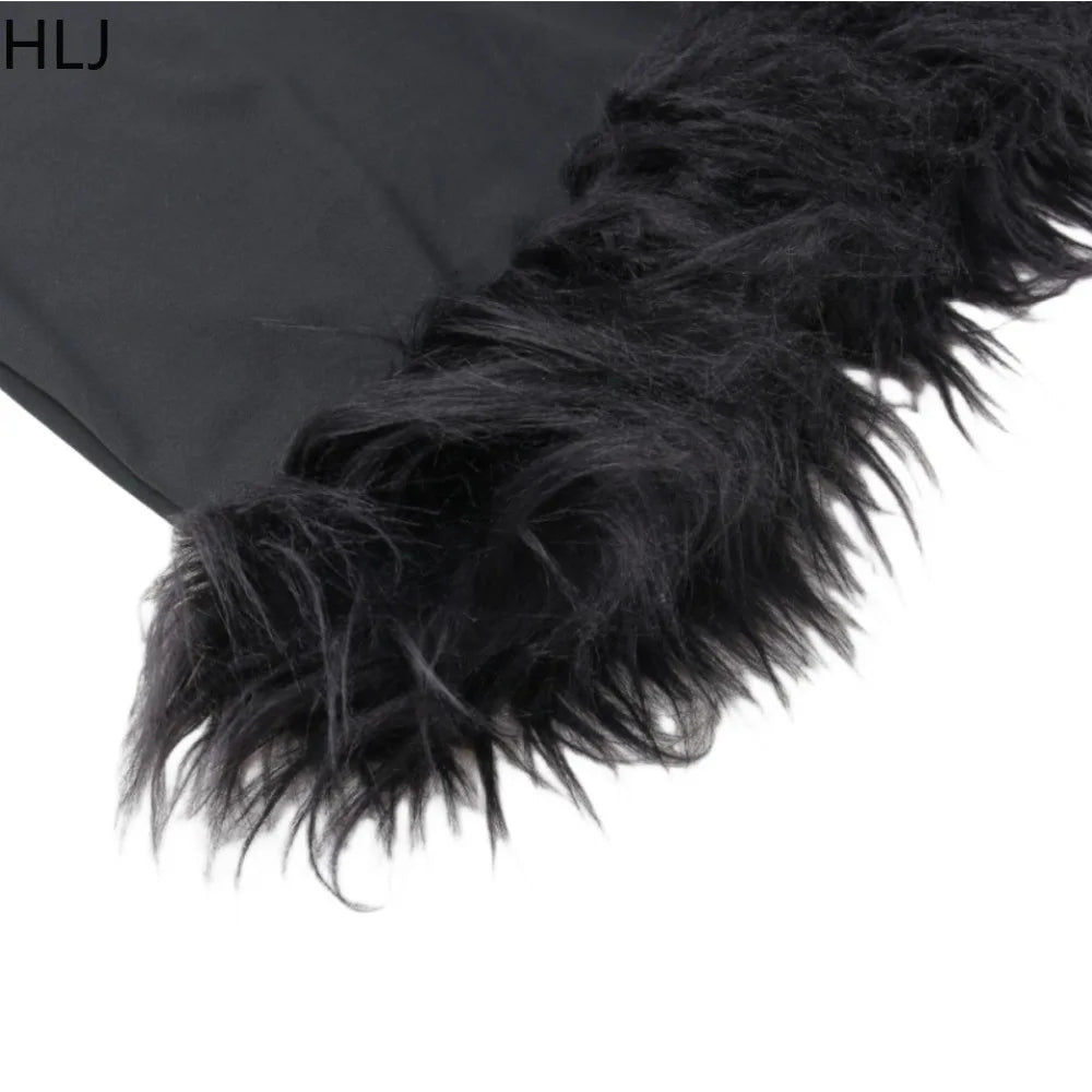Feather Splicing Bodycon Mini Dress