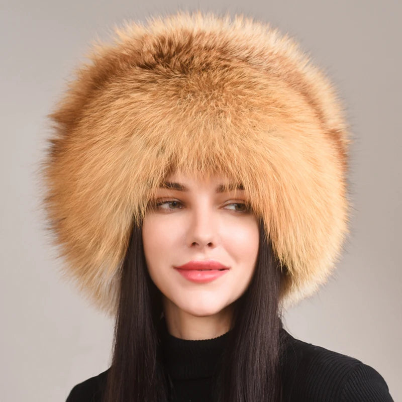 Natural Fox Fur Cap For Women