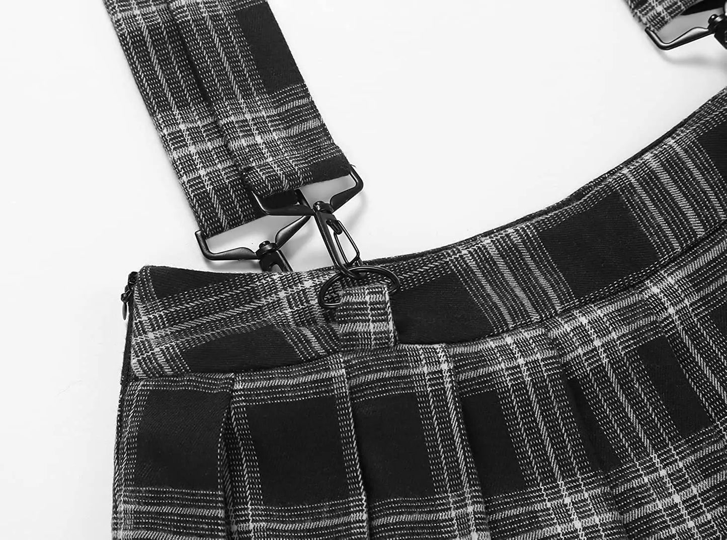 A-Line Decorative Strap Plaid Pleated Mini Skirt