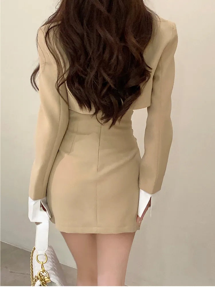 Casual Y2k Crop Top Elegant Jacket Coat + Mini Skirt