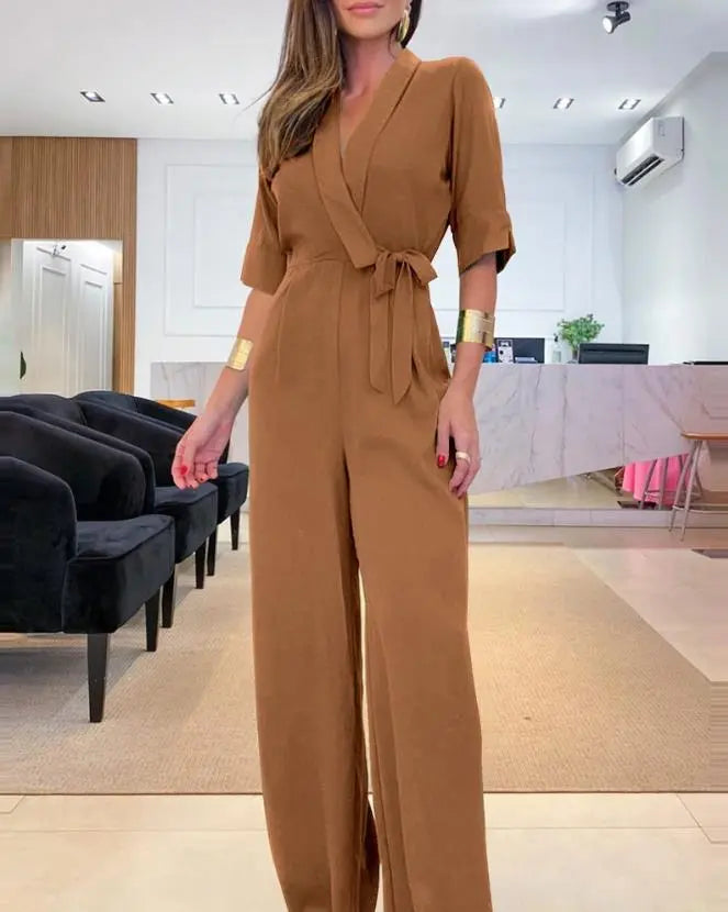 Half-Sleeve Wide-Leg Work Bodysuit 2023 - New Fashion