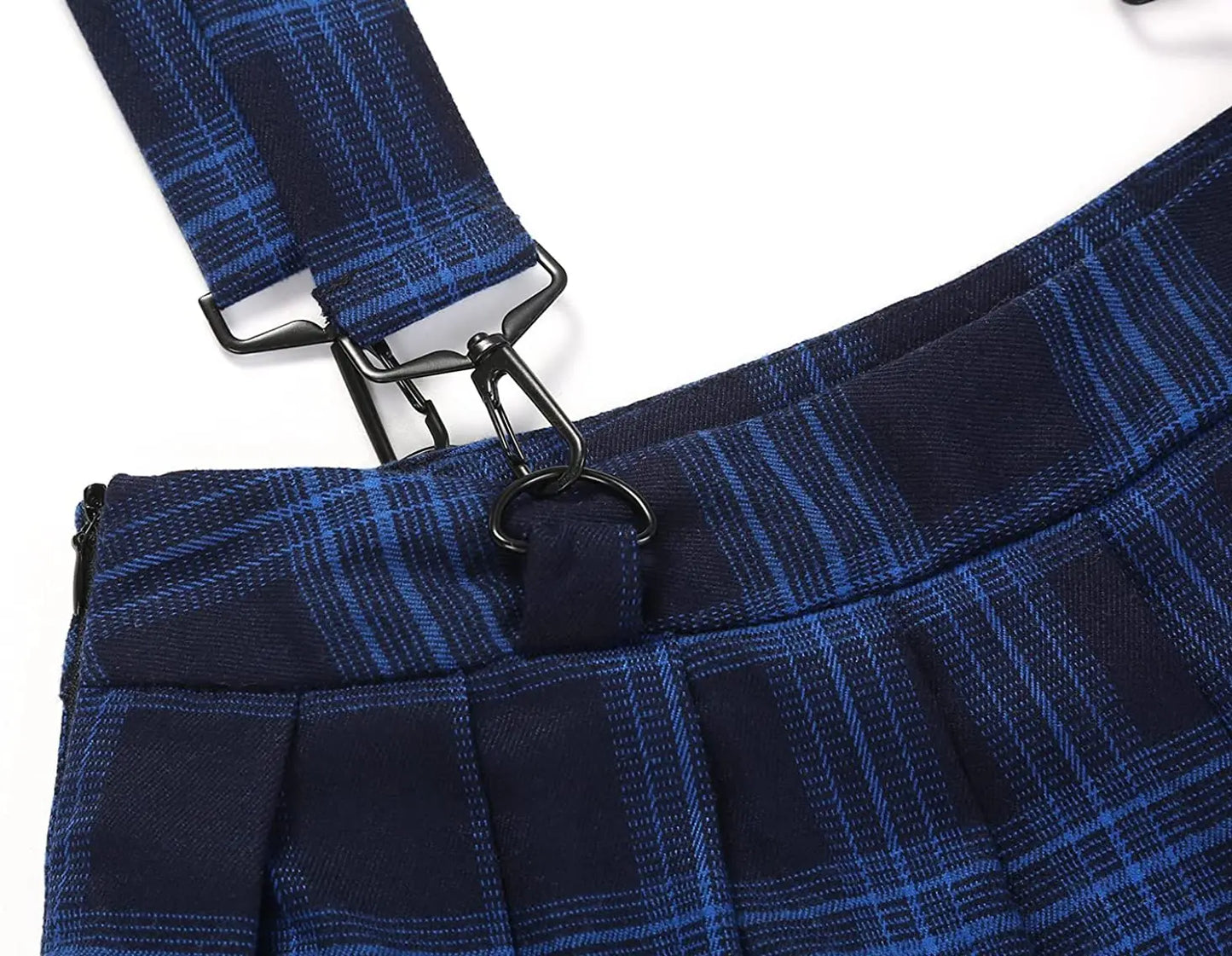 A-Line Decorative Strap Plaid Pleated Mini Skirt