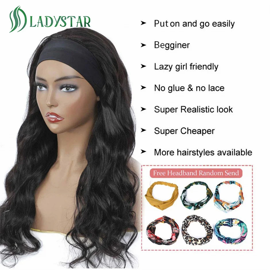 Brazilian Remy Body Wave Headband Wig - Human Hair Scarf Wig for Women