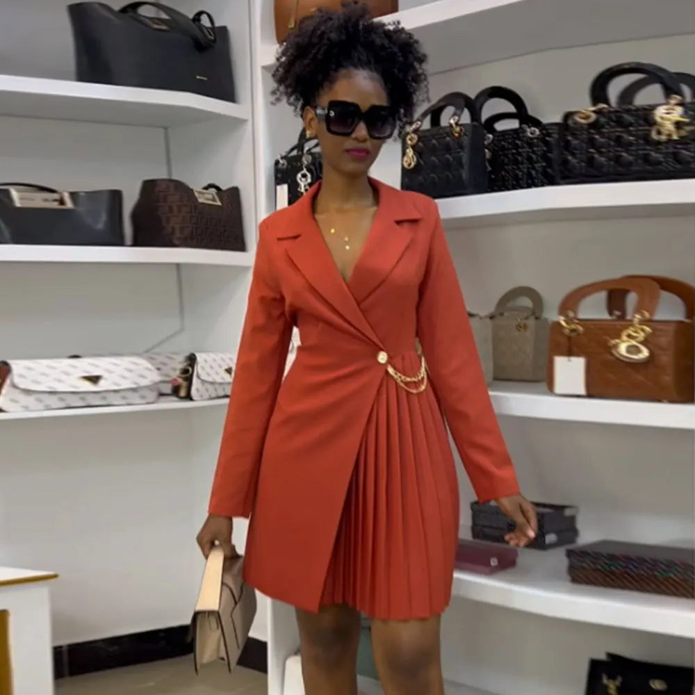 Turn-Down Collar Blazer Dress