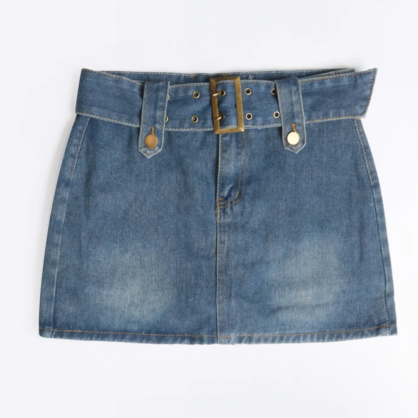 Tight High-Waist Denim Cargo Mini Skirt With Belt