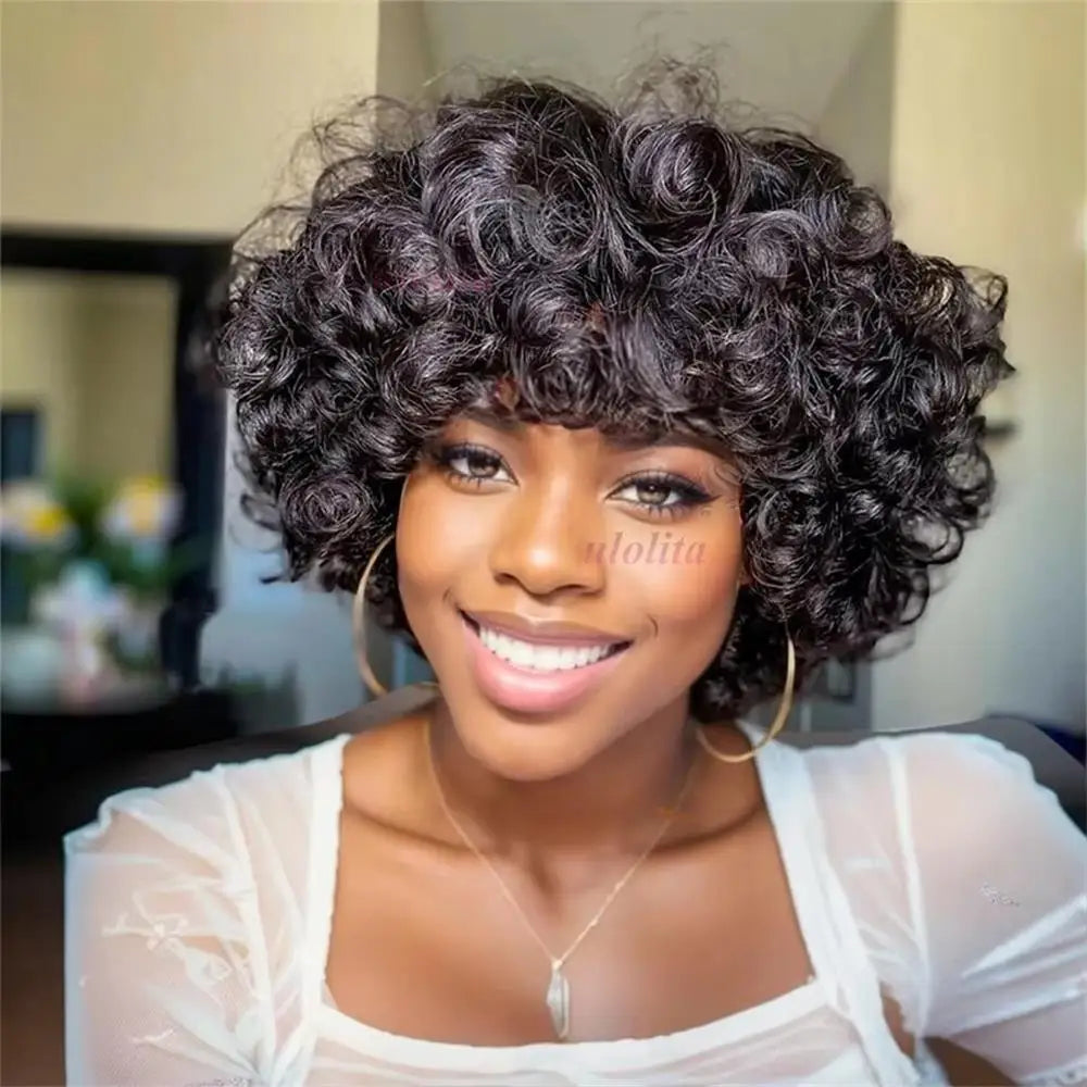 Egg Curls Human Hair Wig With Bangs