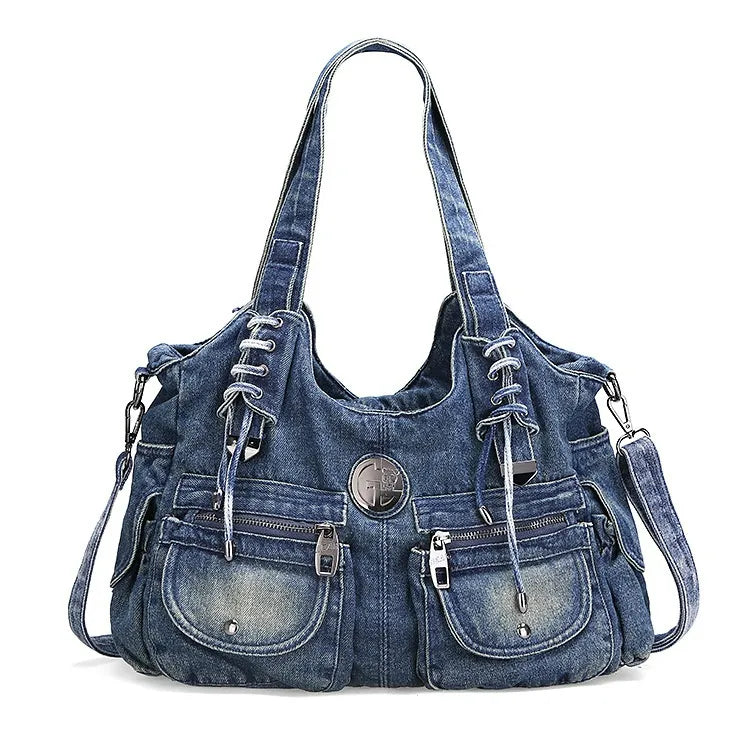 Denim Hobo Shoulder Bag - Large Capacity