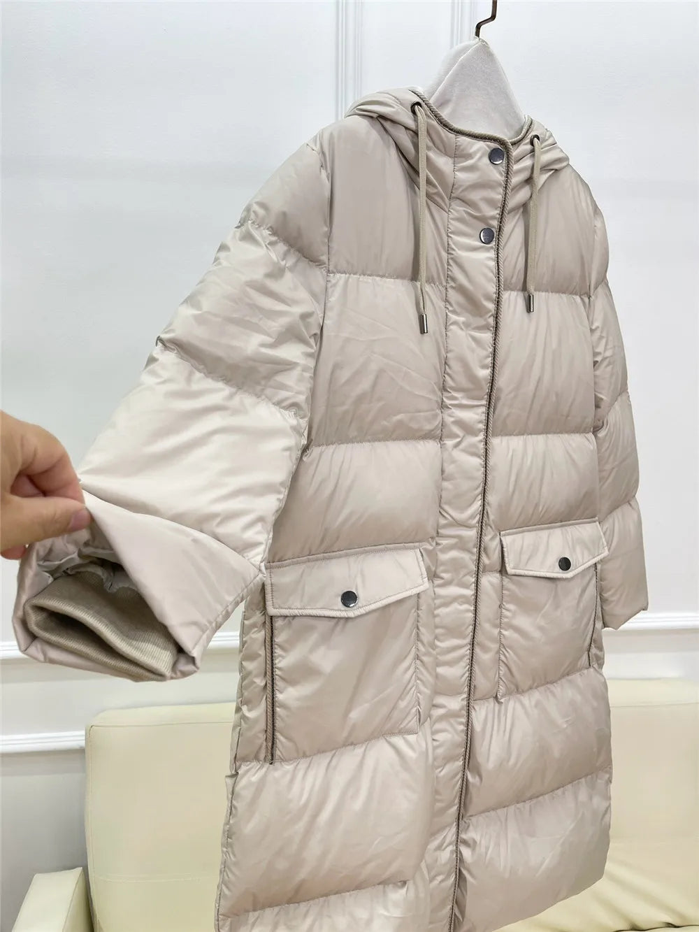 Women's Beaded Midi Goose Winter Down Jacket