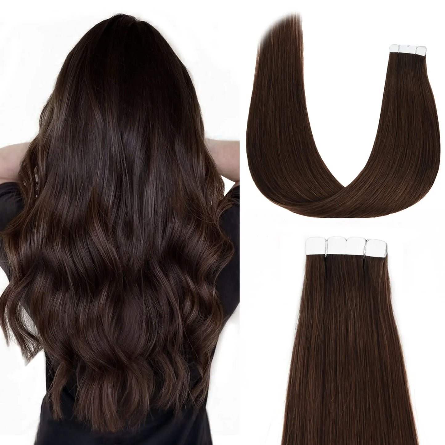 K.S WIGS Mini Tape in Hair Extensions Human Hair Straight Seamless Skin Weft Real Natural Brazilian Hair For Women Balayage 10Pc