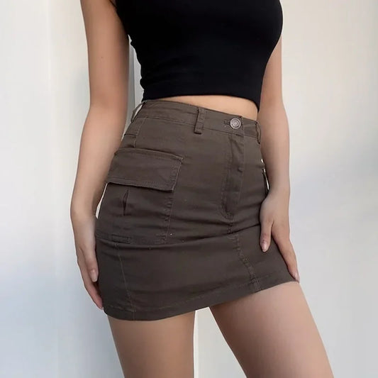 Stretch Skinny Cargo Denim Mini Skirt