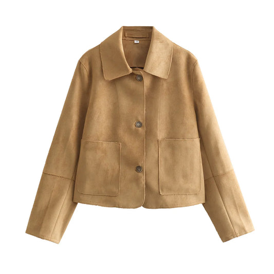 Female Deerskin Velvet Turn-Down-Collar Jacket