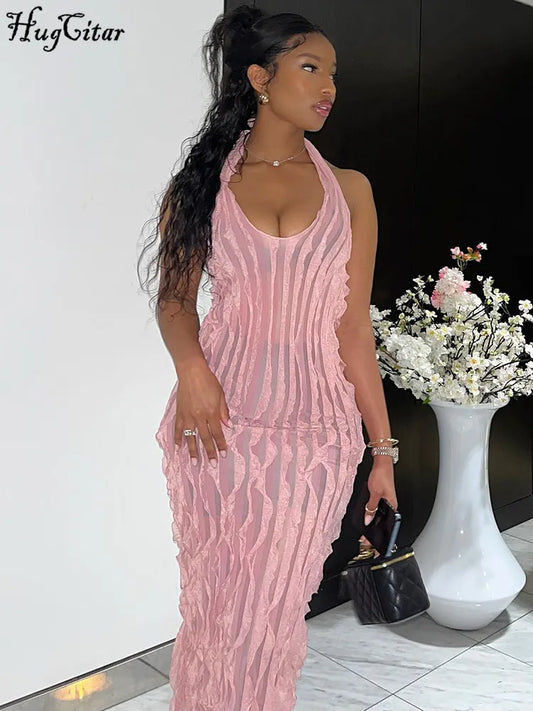 Backless See-Through Bodycon Maxi Dress