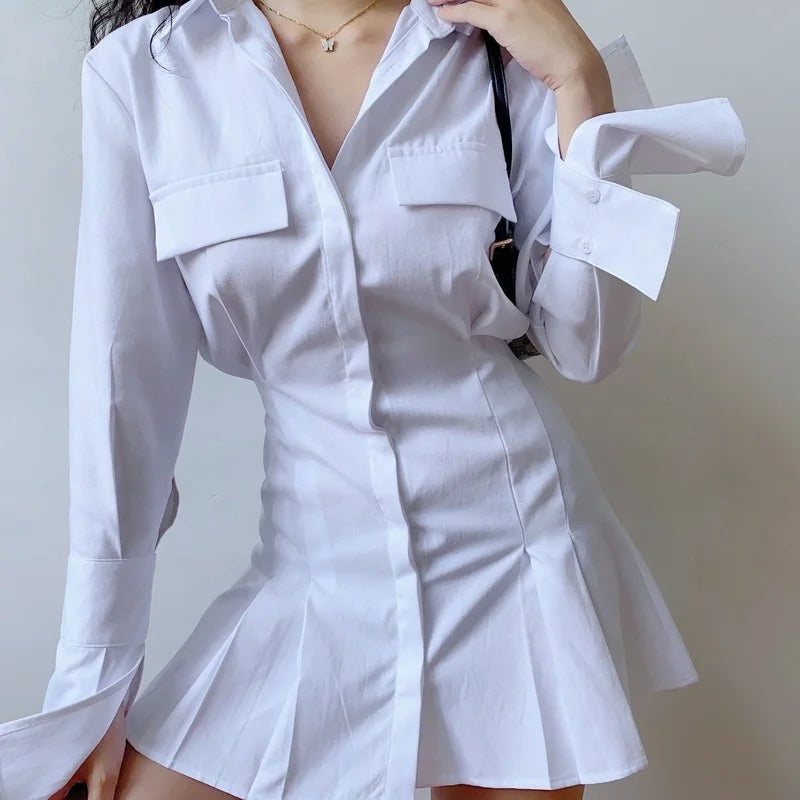 Novelty Button-Up Trendy Blouse-Cum-Mini Dress