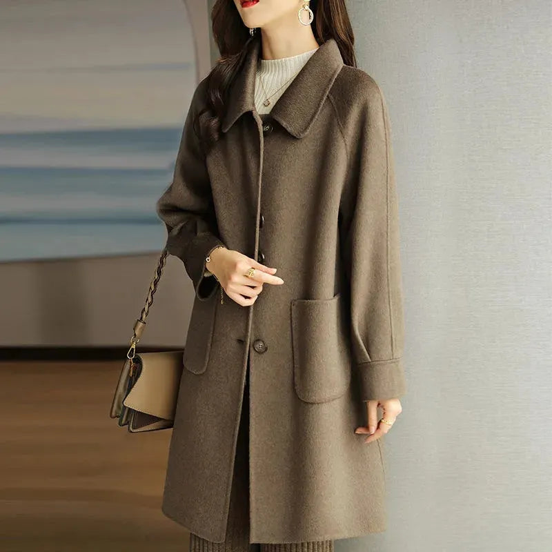 New-Style Thickened Slim Temperament Mid-Length Woollen Jacket For Women