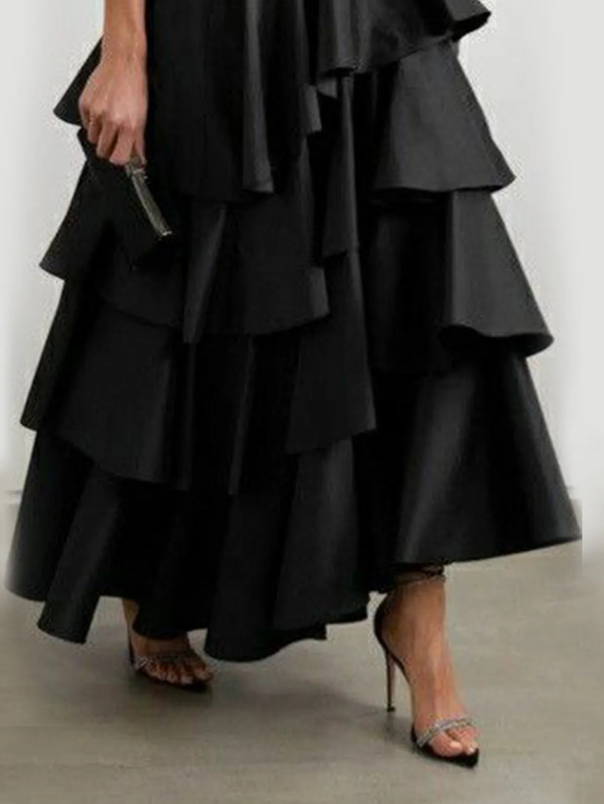 High-Waist Layered Ruffle Maxi Cake Skirt