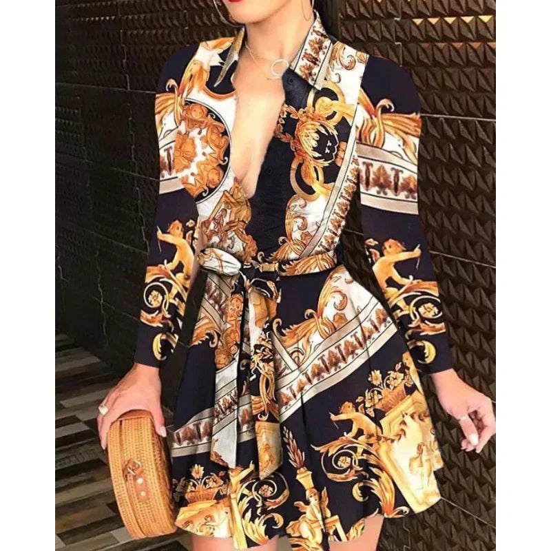 Casual Long-Sleeve Dress With Buttons & Lapels