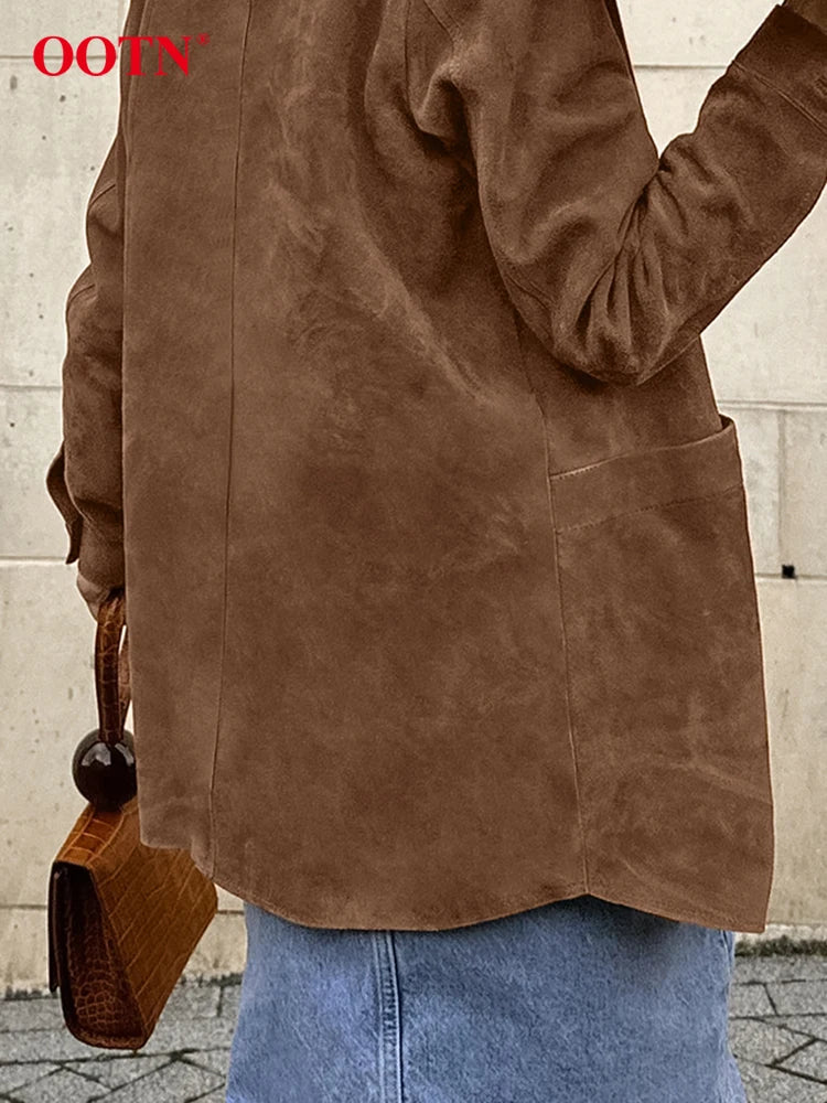 Fashion Brown Deerskin Velvet Coat