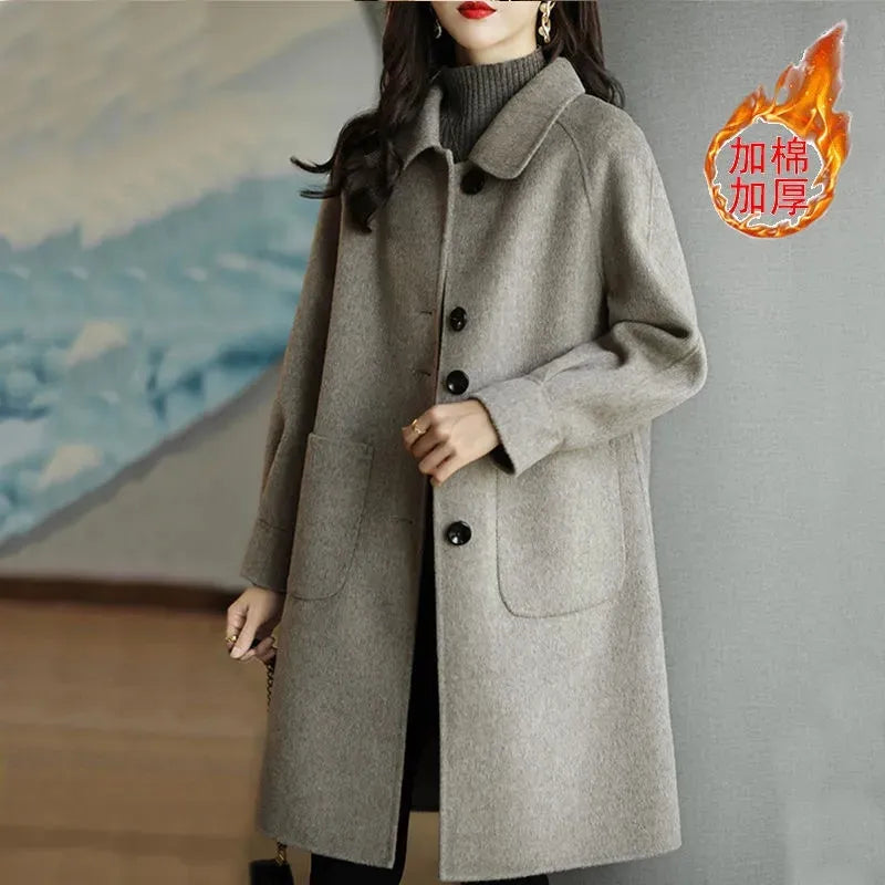 New-Style Thickened Slim Temperament Mid-Length Woollen Jacket For Women