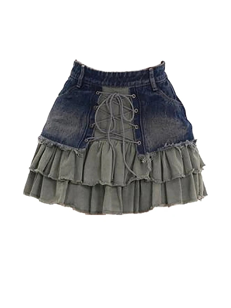 Patchwork Vintage Denim Punk A-Line Mini Skirt