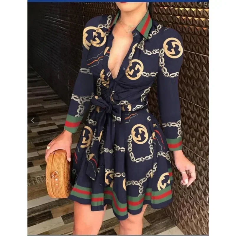 Casual Long-Sleeve Dress With Buttons & Lapels