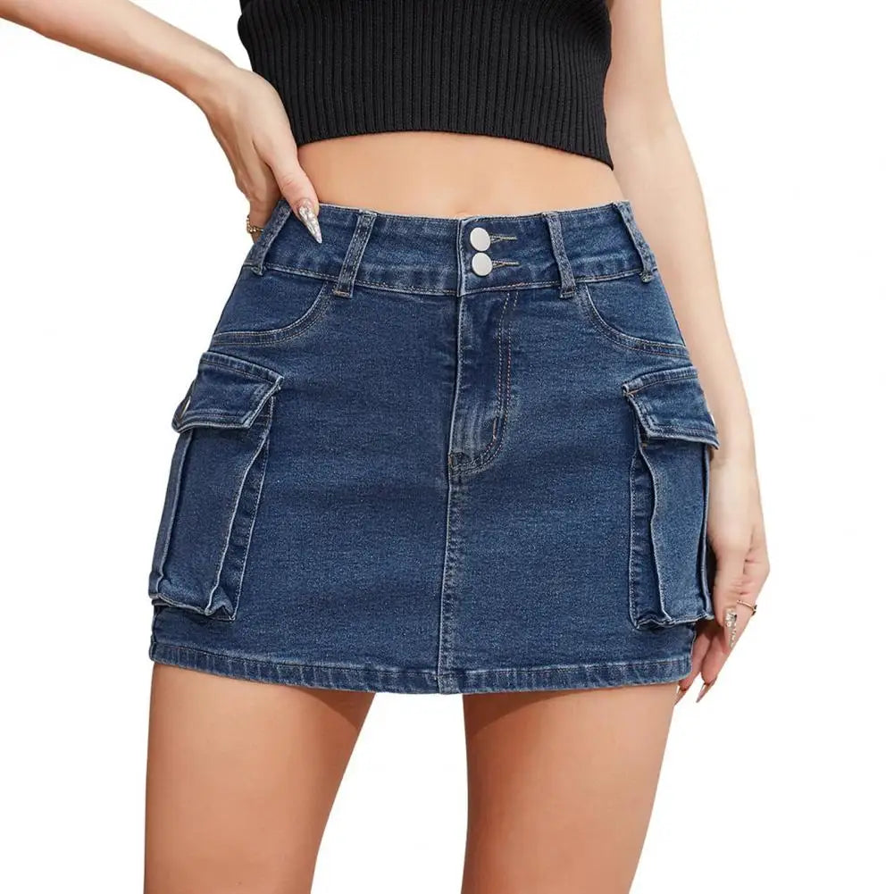 Low-Waist Cargo Denim Mini Skirt