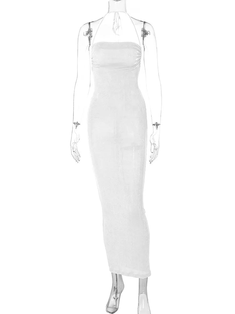 Swing-Collar Backless Sleeveless Drawstrings Hollow-Out Slit Sexy Maxi Dress