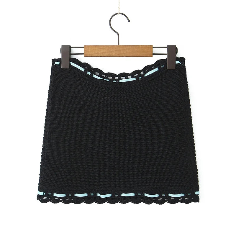 Applique Knit Drawstring Mini Skirt