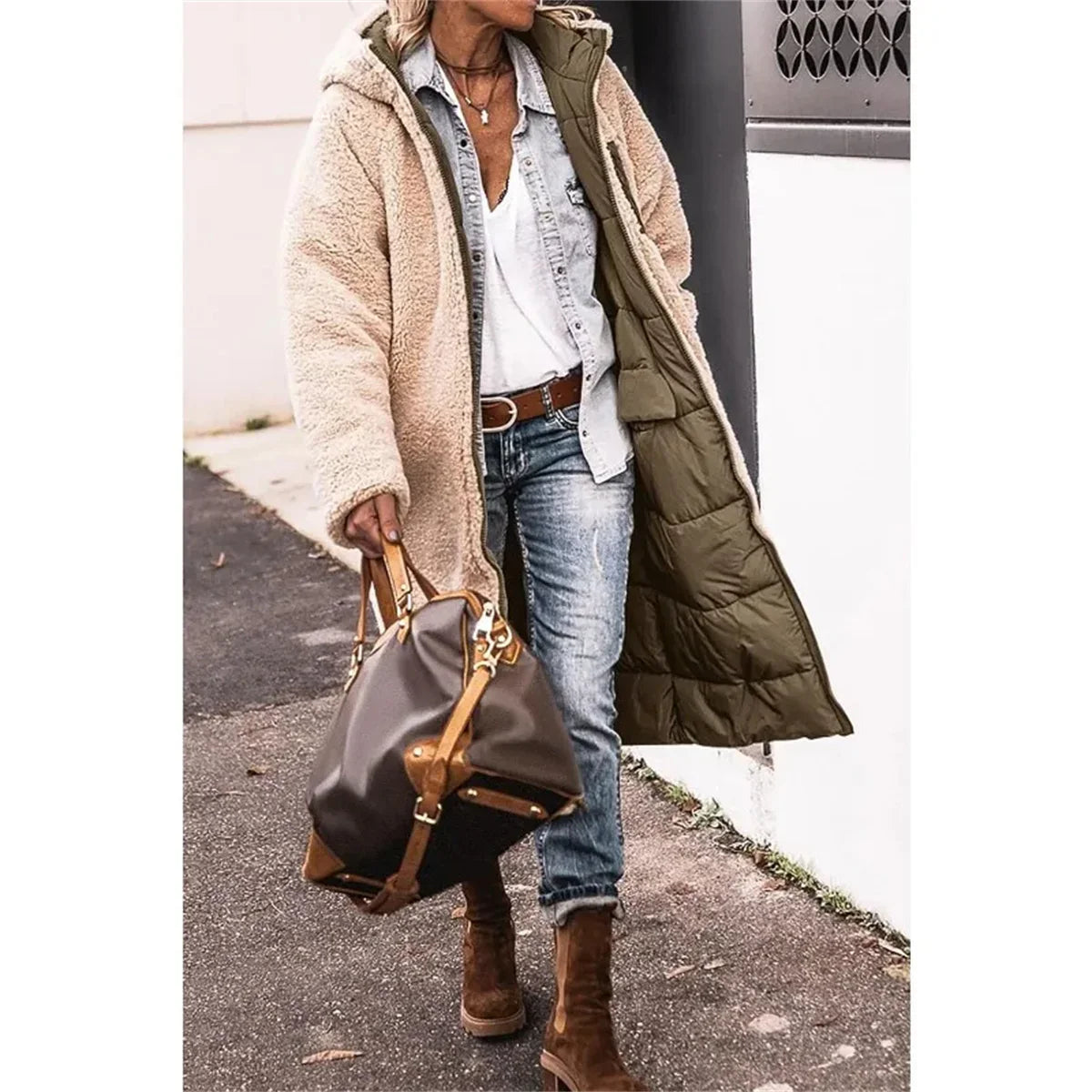Women's Reversible Winter Hooded Quilted Jacket