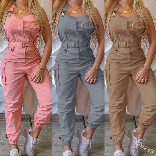 Sleeveless Cargo High-Waist Jumpsuit