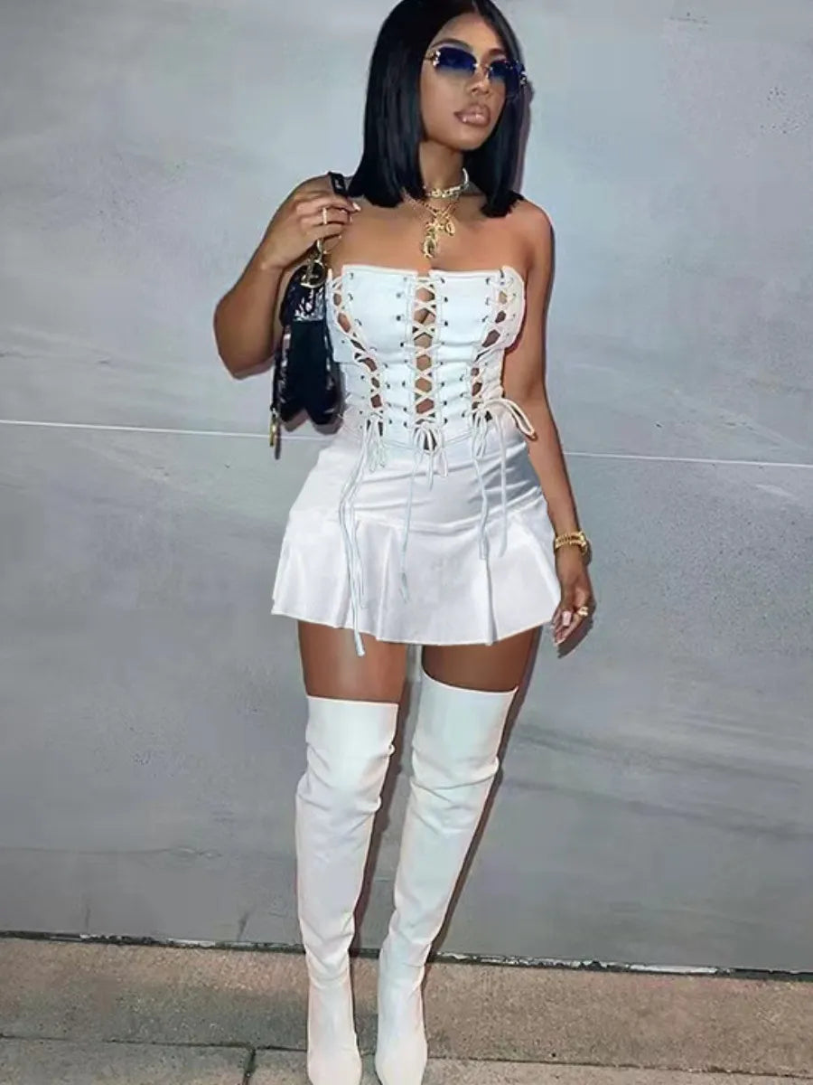 Off-The-Shoulder Bandage-Design Pleated Dress