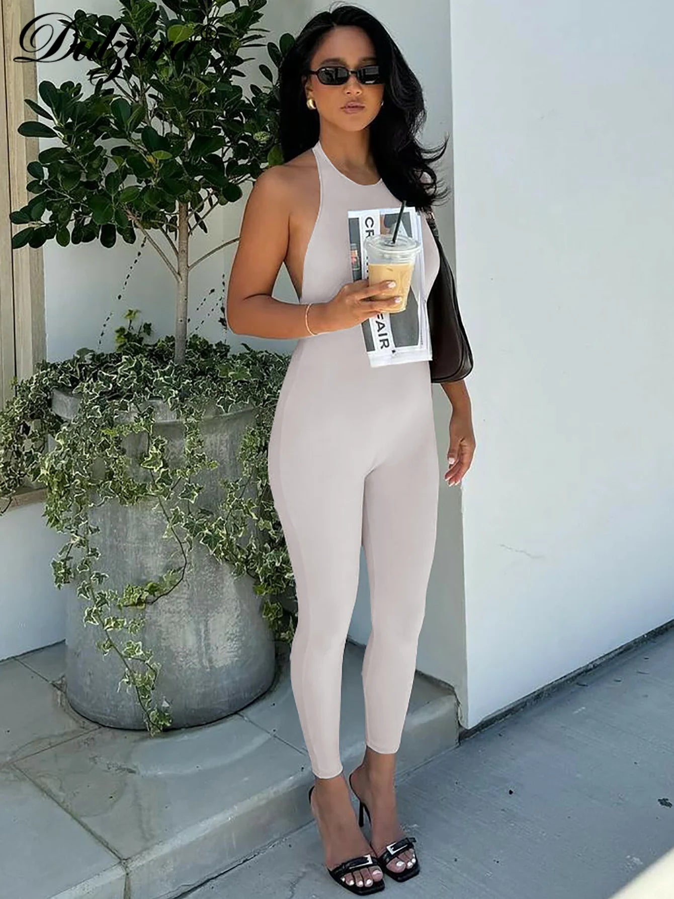 Sleeveless Halter Backless Lace-Up Jumpsuit