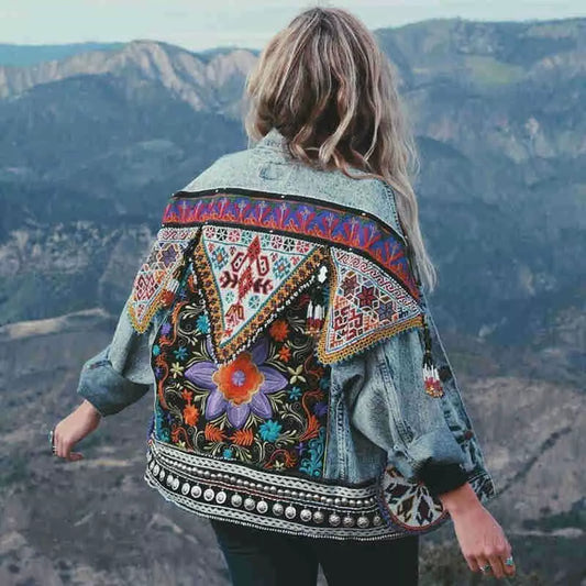 Floral Boho Denim Jacket For Women