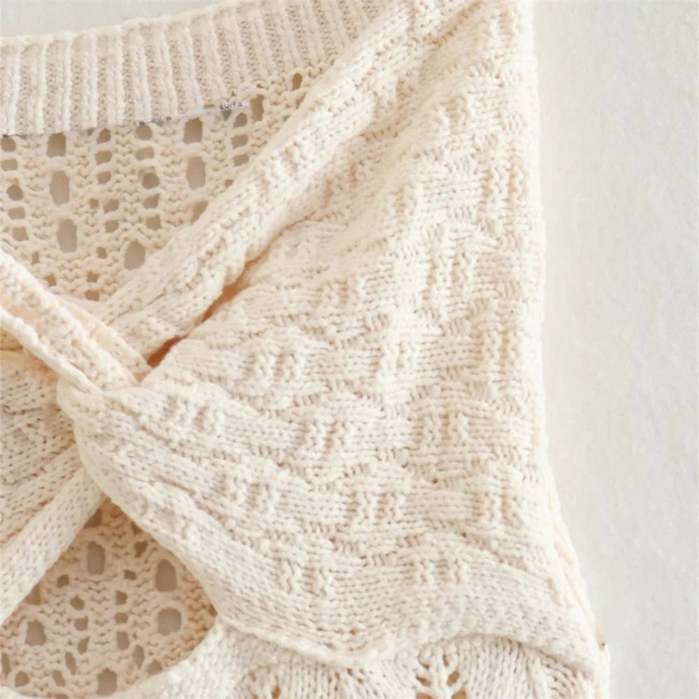 Bra Opening Design Jacquard Hollow Mesh Knit Dress