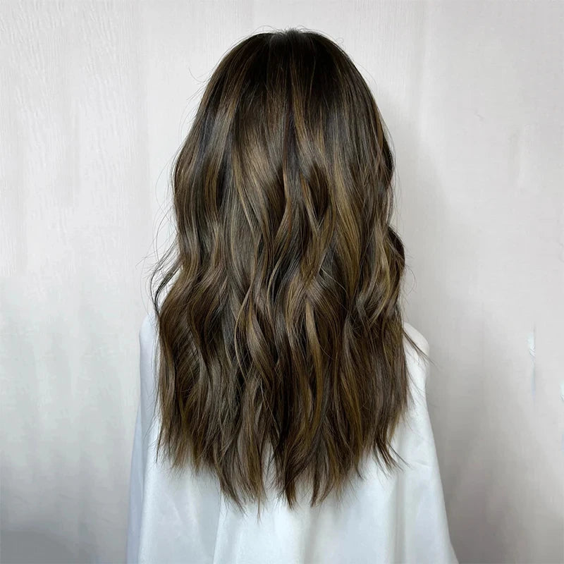 Dark Brown Lowlights Human Hair Wigs Small Large Head Cap Lace Frontal Wig Natural Women"s Wigs Bleached Knots High Quality Wig