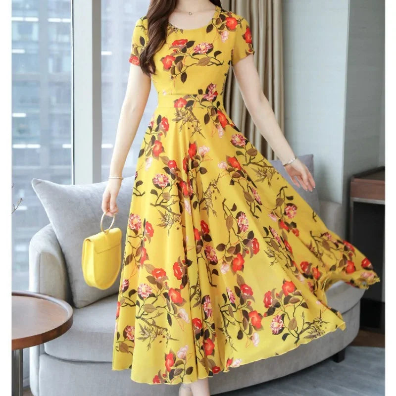 Loose Thin Short-Sleeved Long Dress