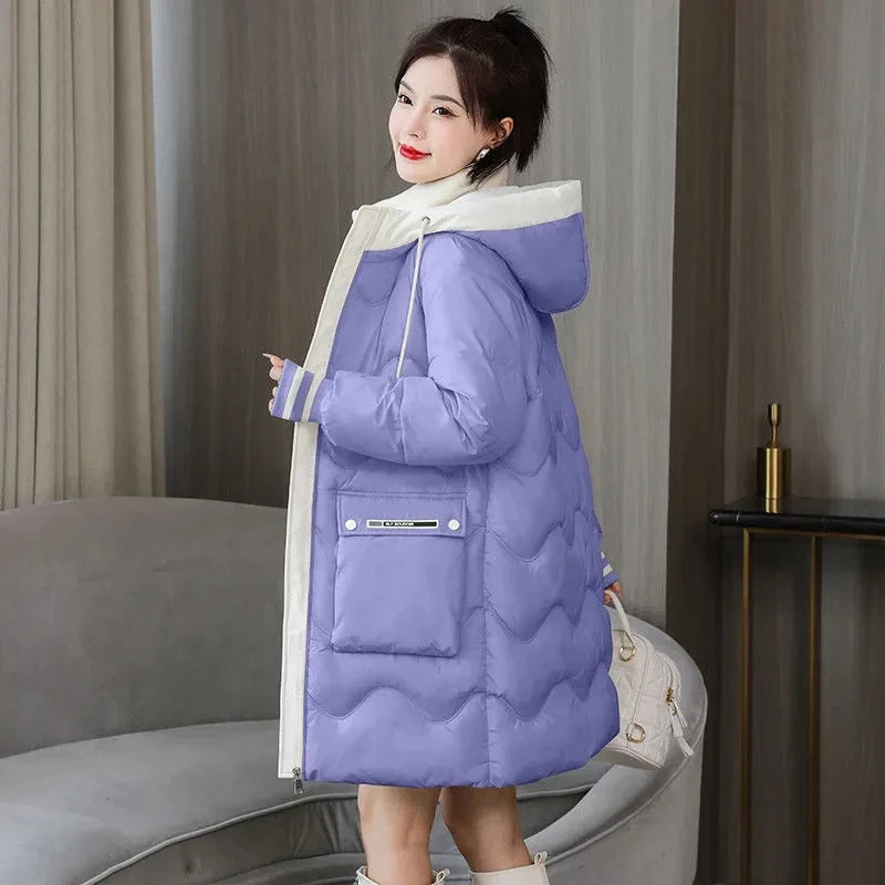 Hooded Windproof Down Cotton Jacket For Women