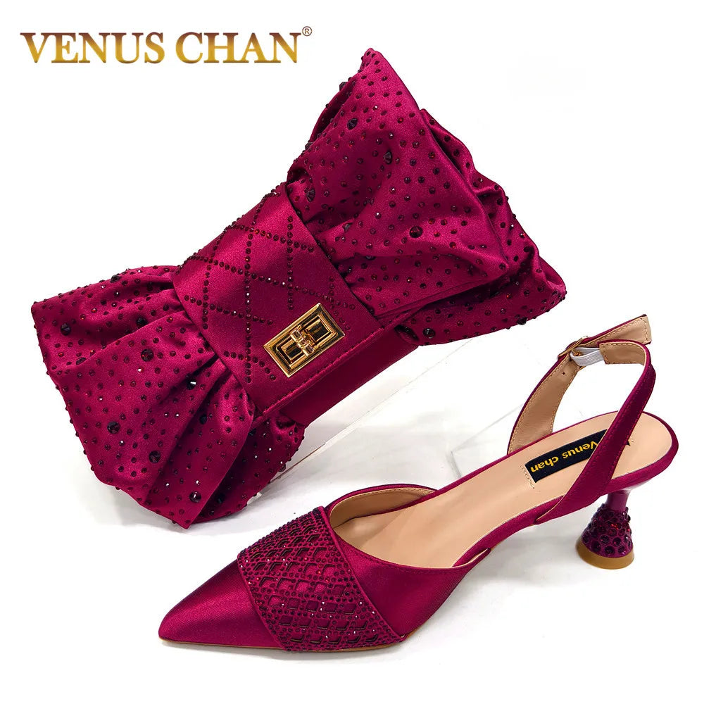 New Elegant Heels & Rhinestone Handbag Set