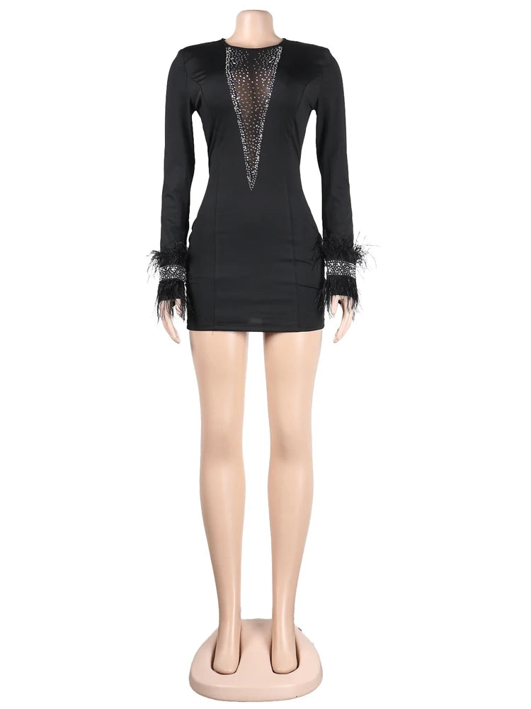 Beyprern Beautiful Crystal Feather Detail Mini Dress