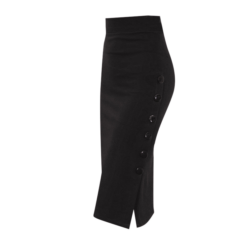 Elegant Women Vintage Office Lady Slim Skirts High Waist Buttons Slit Pencil Skirts Women Summer Sexy S-5XL Stretch Midi Skirts