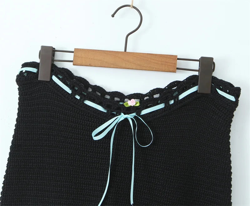 Applique Knit Drawstring Mini Skirt