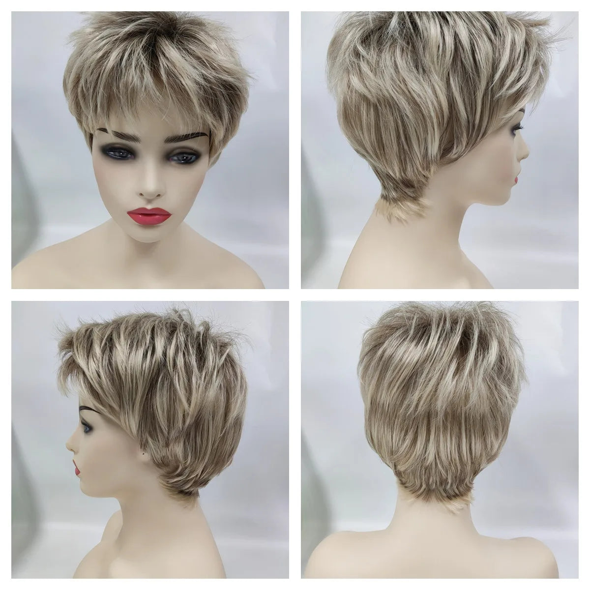 Women‘s Fashion Short Wigs with Bangs Pixie Cut Soft Straight Wigs Brown Synthetic Hair Wig Costume Party Wig for Women